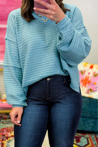 Light Blue Textured Drop Shoulder Plus Size Knit Top