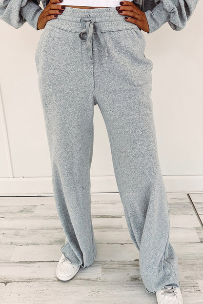 Light Grey Zip Up Hoodie and Drawstring Pants 2 Piece Set