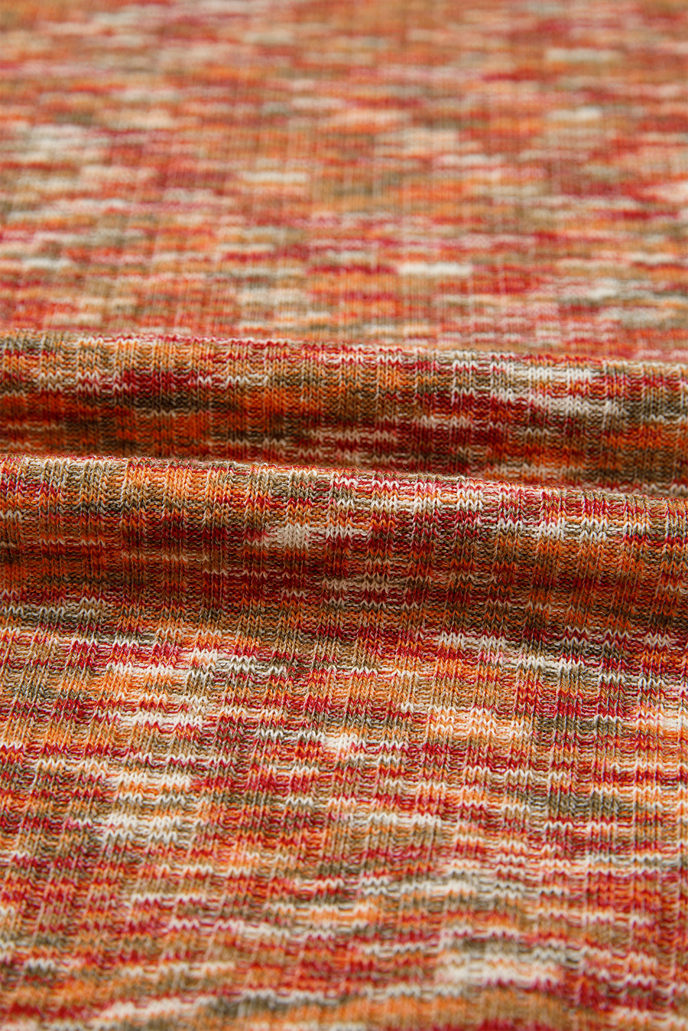 Orange Heathered Knit Lace Floral Patchwork Long Sleeve Blouse