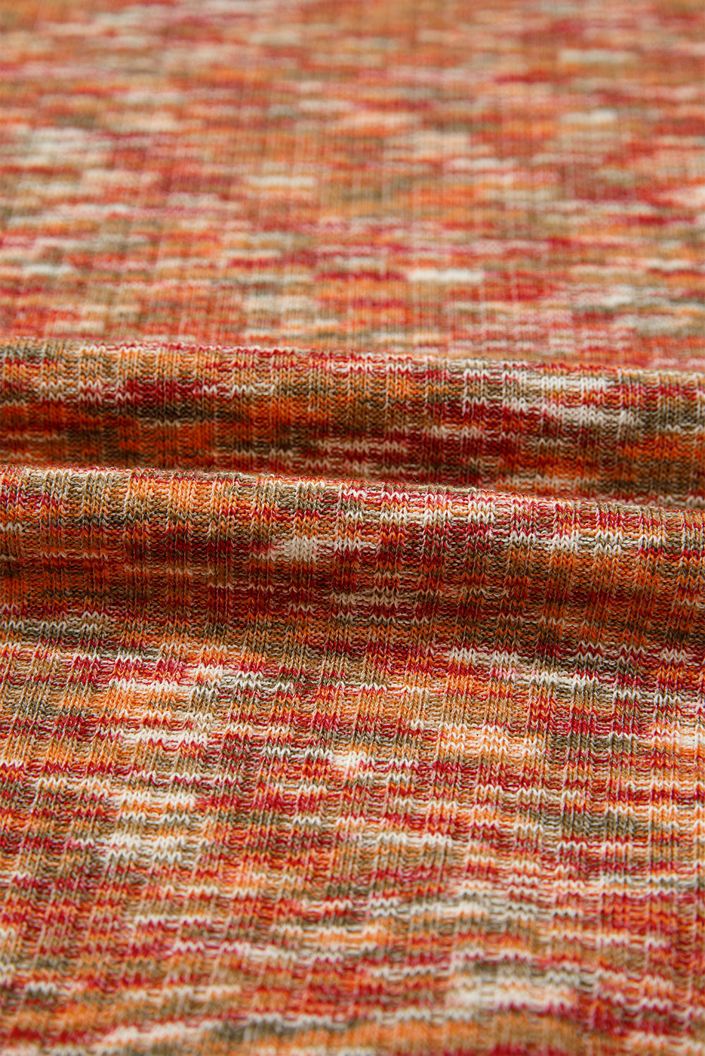 Orange Heathered Knit Lace Floral Patchwork Long Sleeve Blouse