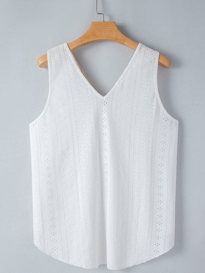 White Plus Size Guipure V Neck Eyelet Lace Tank Top