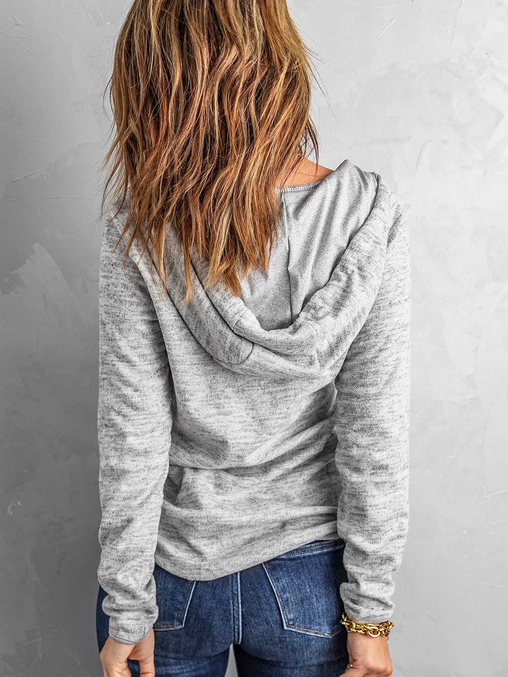 Heathered Pocketed Casual Hooded Pullover