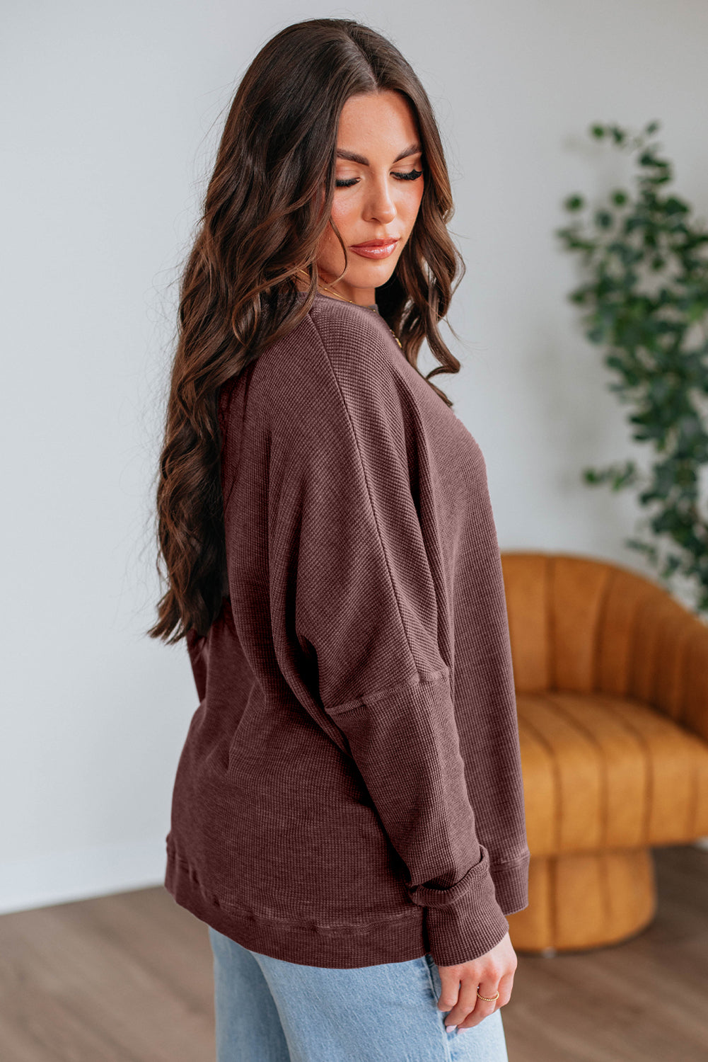 textured long sleeve top