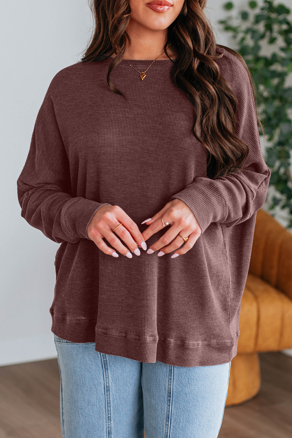 textured long sleeve top