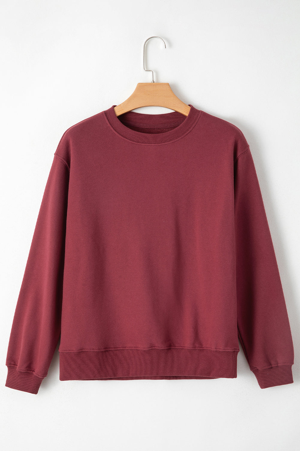 Burgundy Solid Fleece Lined Drop Shoulder Terry Sweatshirt
