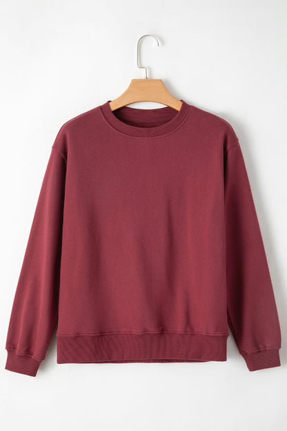 Burgundy Solid Fleece Lined Drop Shoulder Terry Sweatshirt