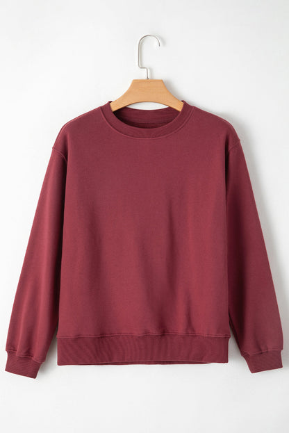 Burgundy Solid Fleece Lined Drop Shoulder Terry Sweatshirt