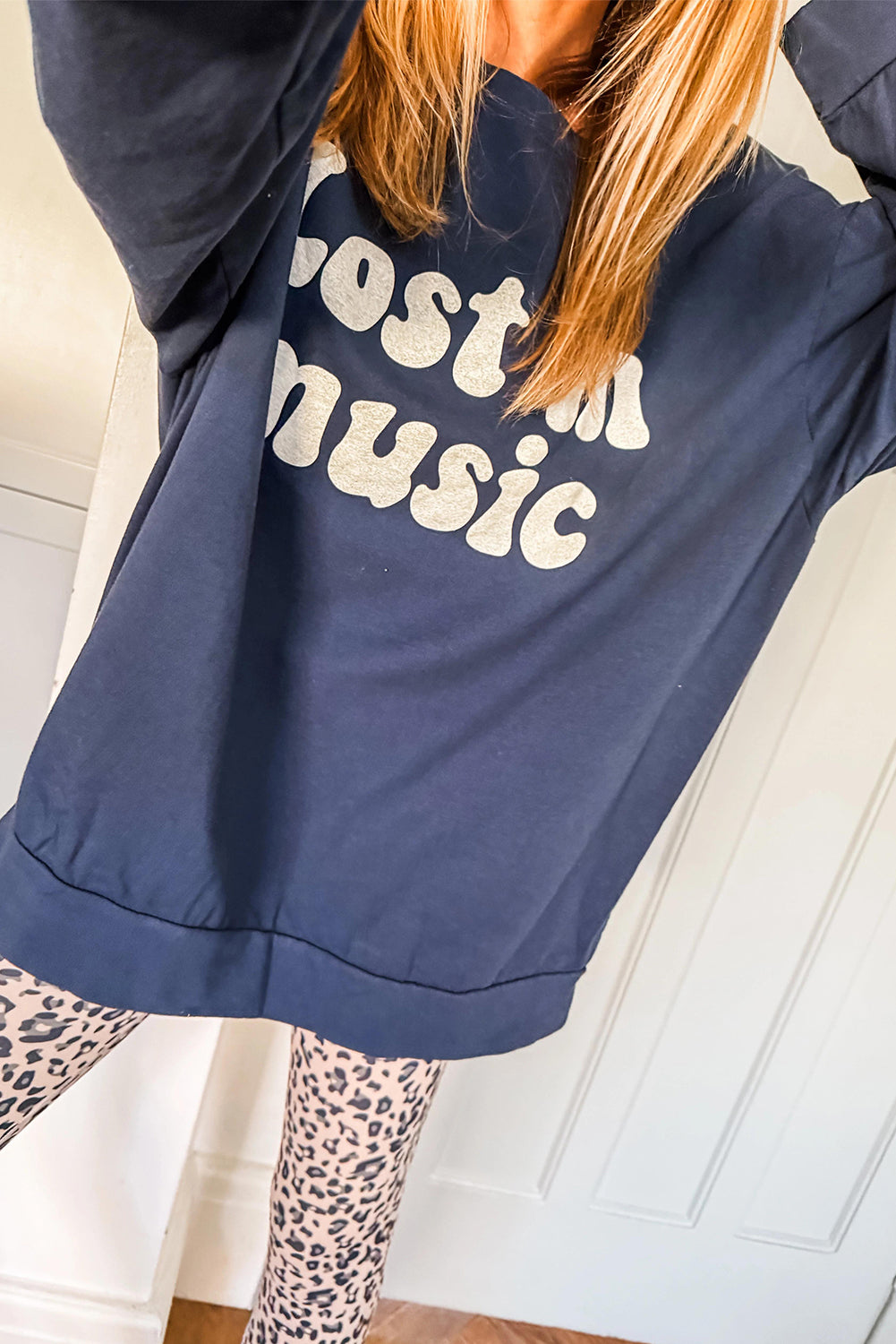 Navy Blue Lost In Music Oversized Sweatshirt