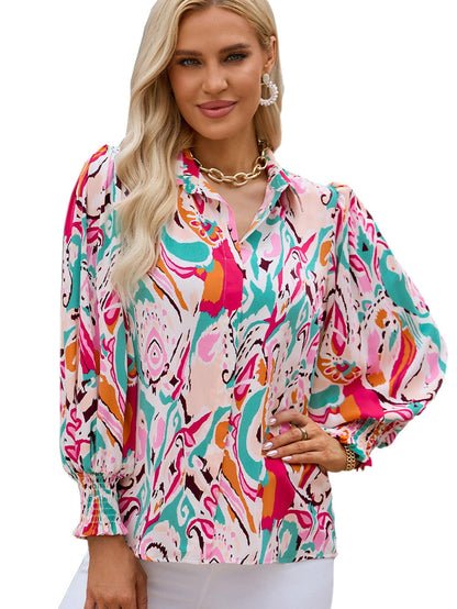 Fiery Red Paisley Lantern Sleeve Blouse