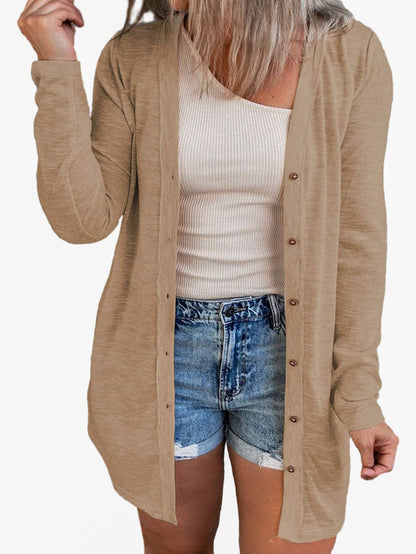 Brown Plus Size Button-Up Longline Cardigan