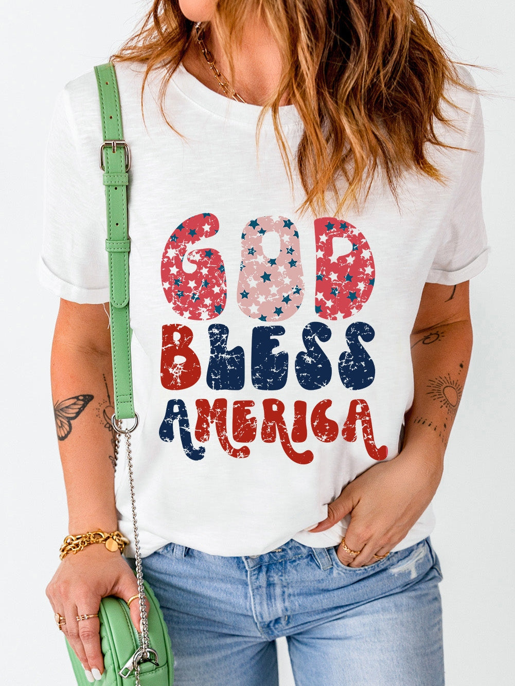 God Bless America Patriotic Graphic Tee in White