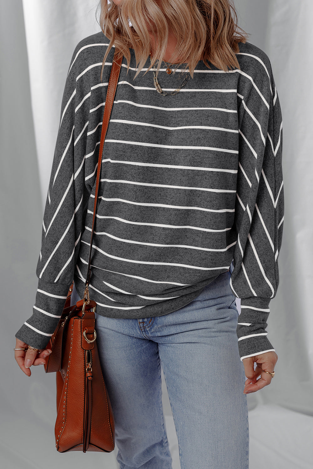 Gray Dolman Sleeve Drop Shoulder Top