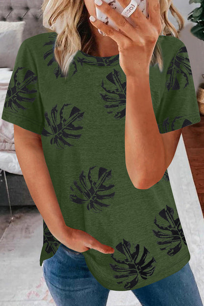 Green Dandelion Print Crew Neck T-shirt