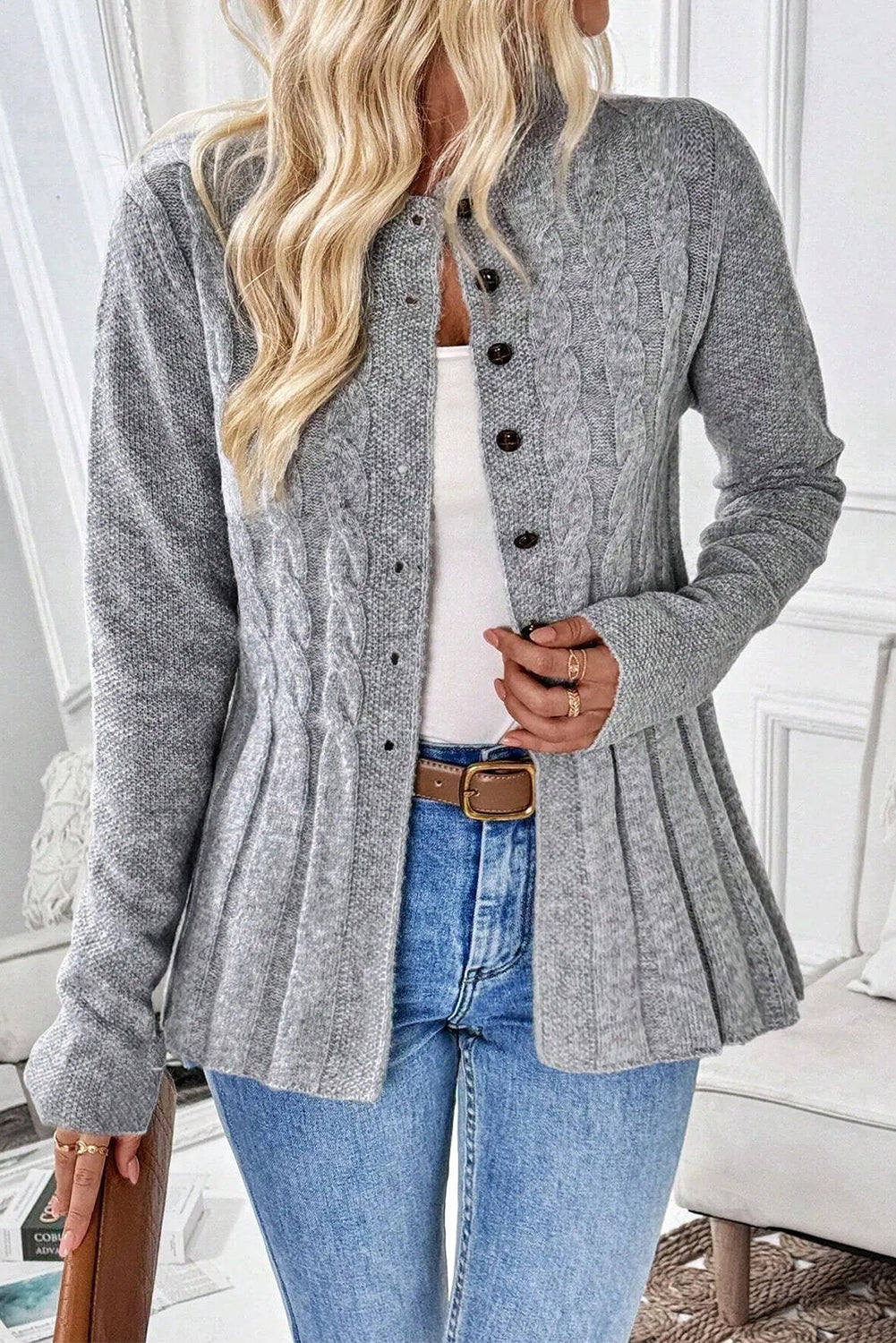 High-rise Cable Cardigan Sweater