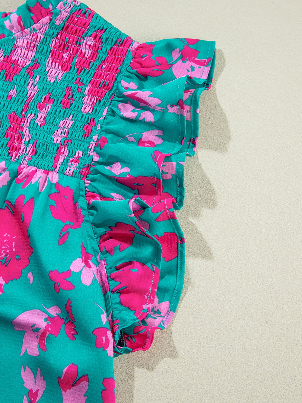 Green Blossom Ruffle Detail Plus Size Top