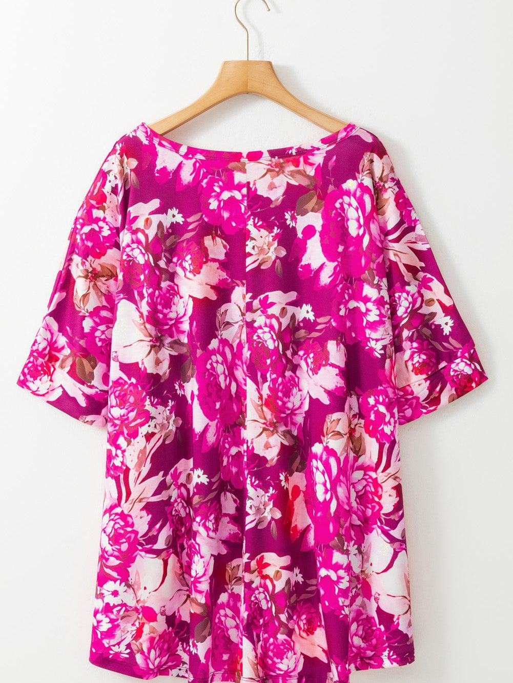 Red Floral Print Short Sleeve Plus Size Blouse