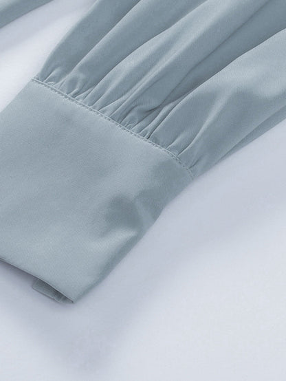 Elegant Sky Blue Puff Sleeve Polyester Blouse