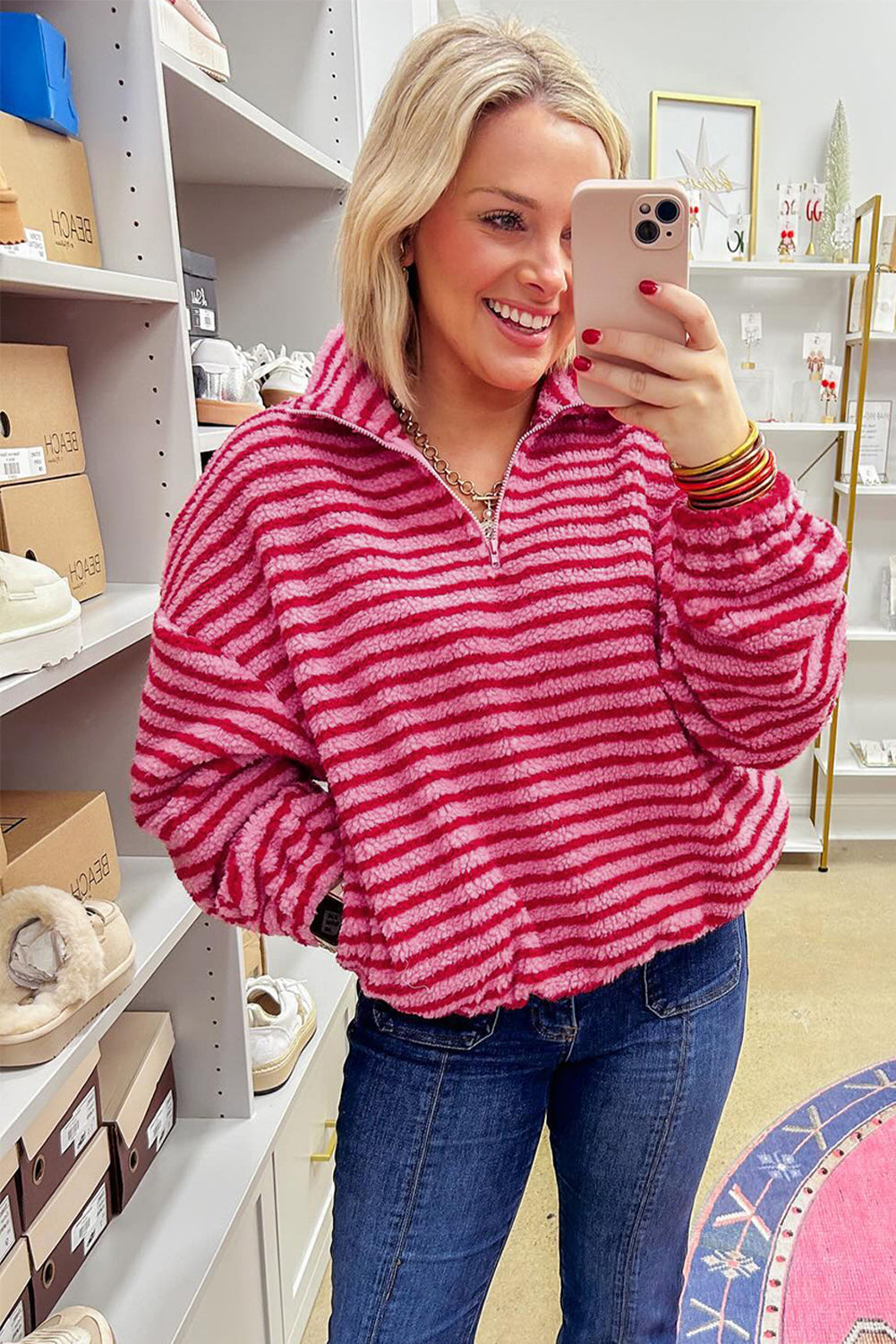 pink stripe sweatshirt