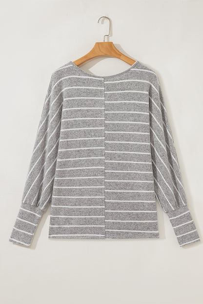Gray Stripe Plus Size Pullover Knit Top