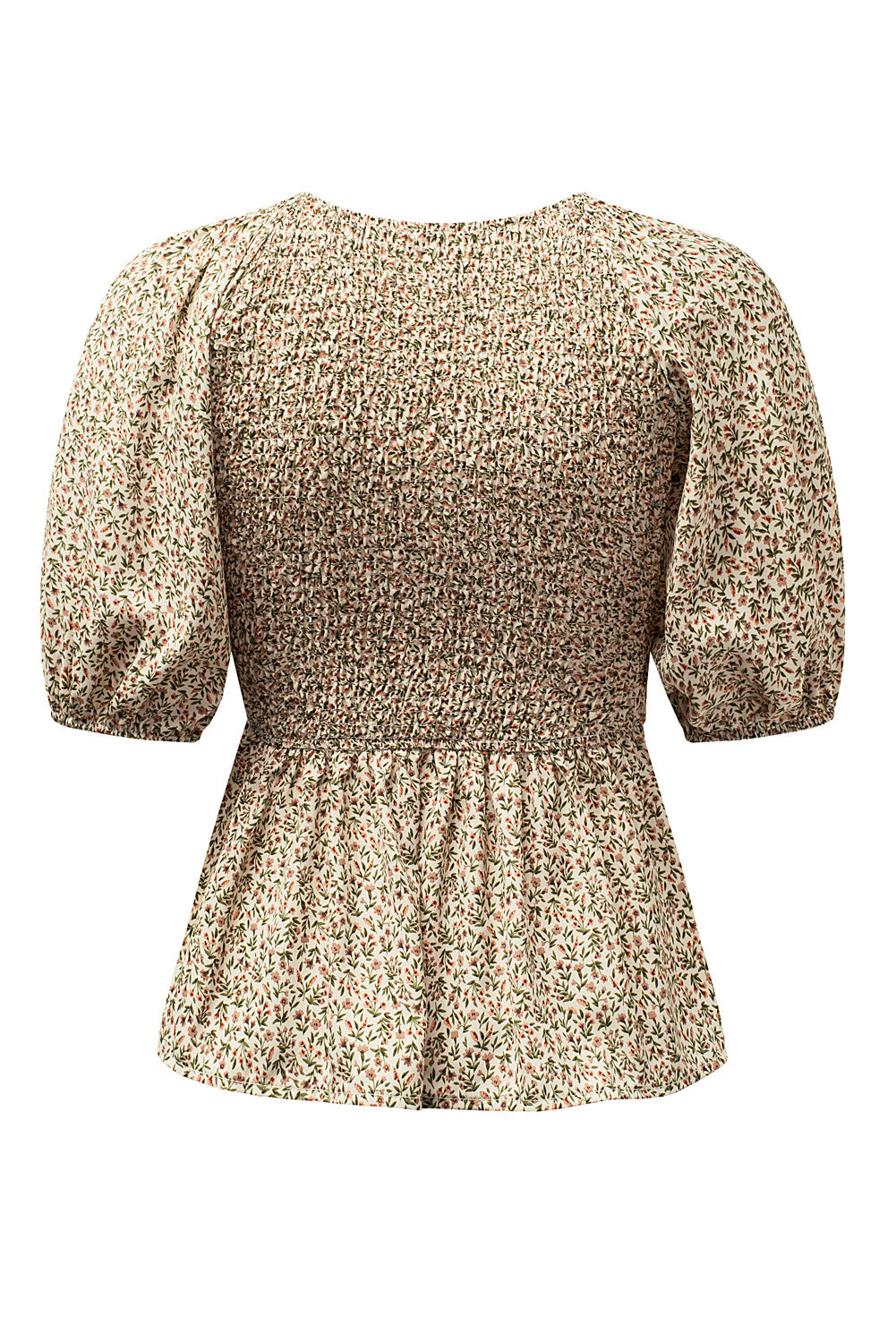 Floral Puff Sleeve Peplum Blouse
