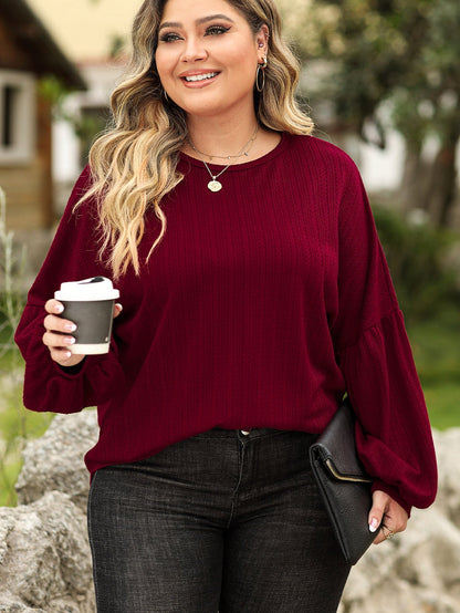 Crimson Dahlia Plus Size Jacquard Knit Bubble Sleeve Top
