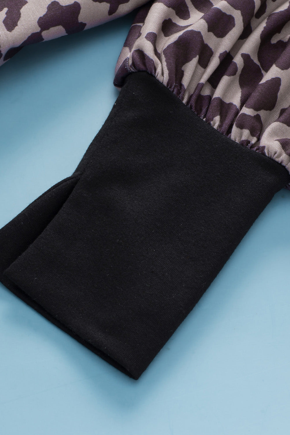 Elegant Black Leopard Print Bishop Sleeve Slit Top