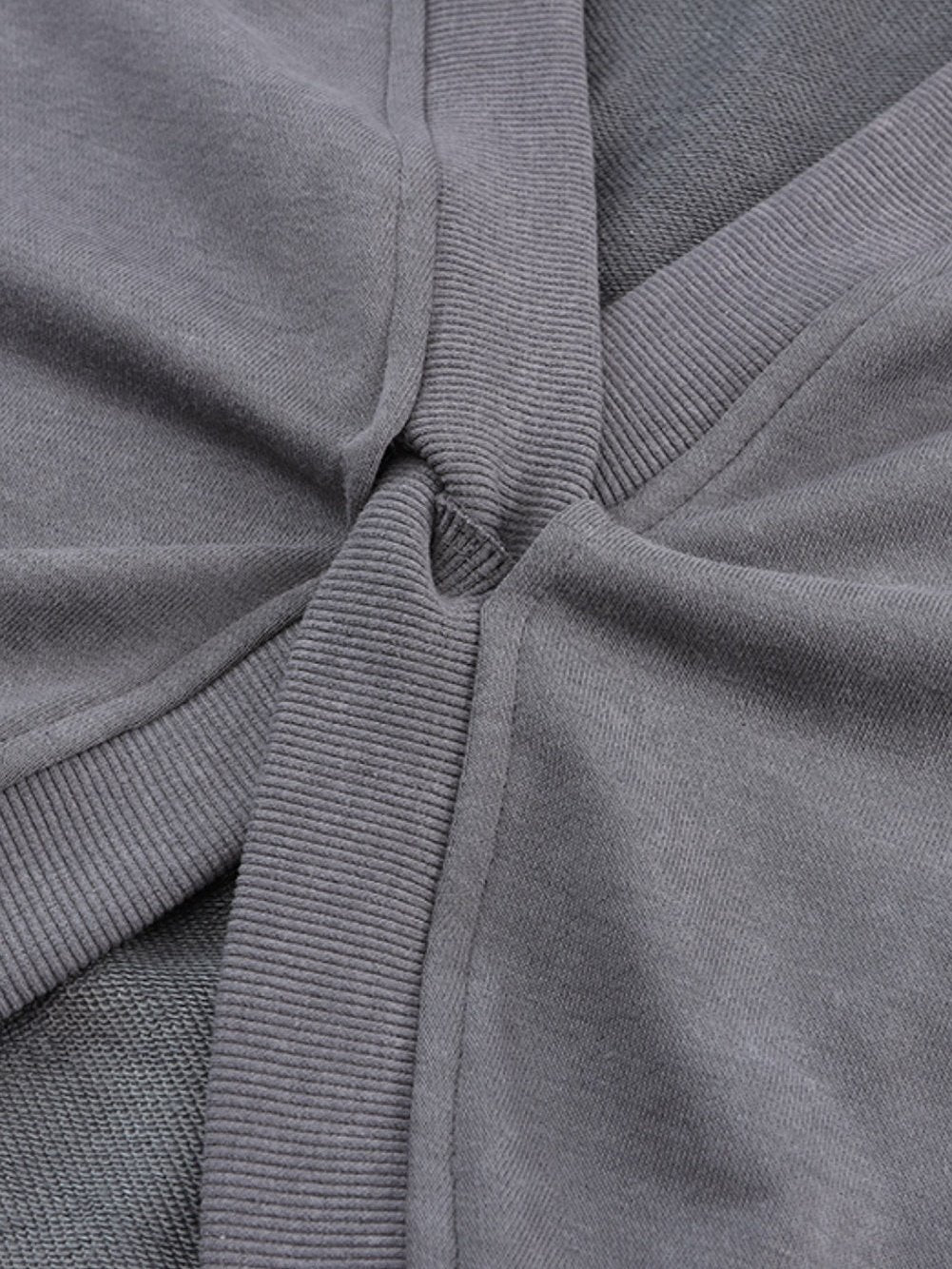 Exposed Seam Twist Gray Oversized Pullover with Open Back