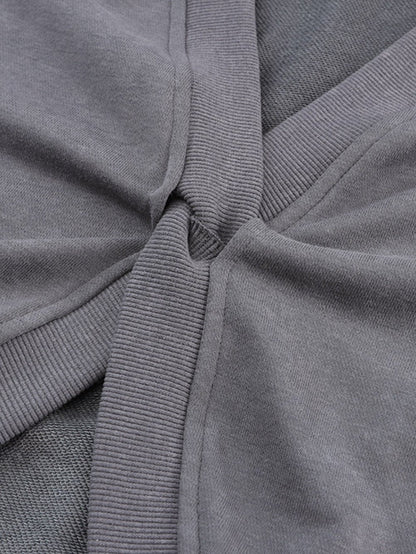 Exposed Seam Twist Gray Oversized Pullover with Open Back