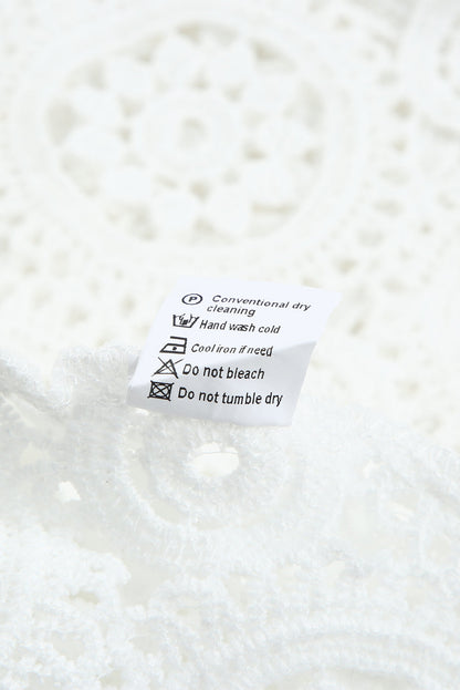 Elegant White Crochet Lace Button-Up Shirt with Turn-down Collar