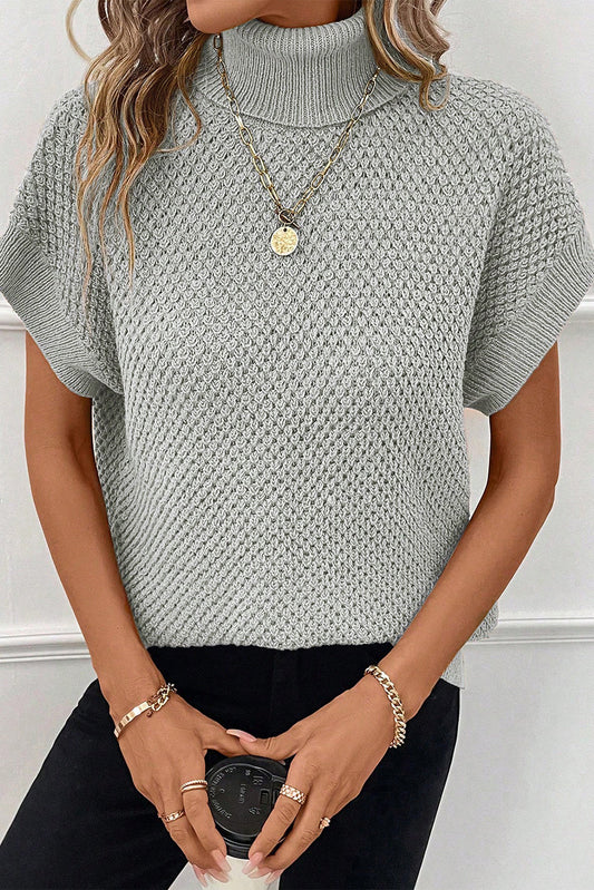 Graceful Light Grey Turtleneck Short Sleeve Sweater