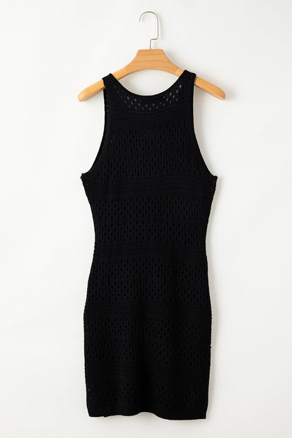 Sultry Black Crochet Beach Dress with Chic Slits