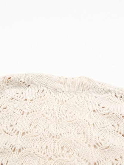 Beige Plus Size Textured Knit Open Ribbed Trim Cardigan