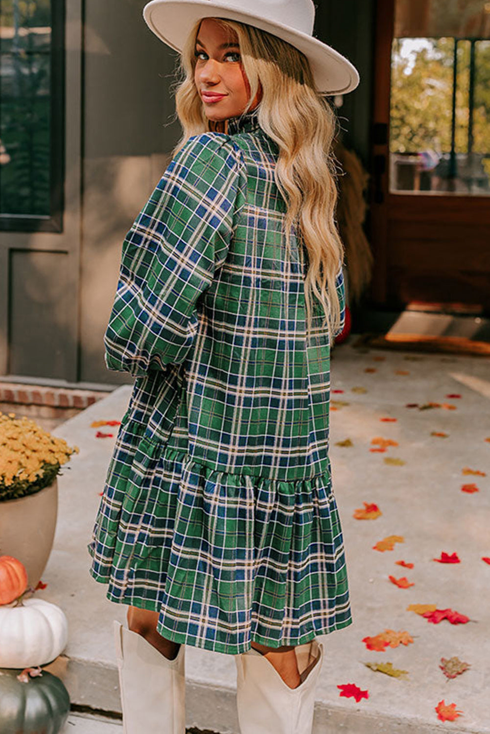 green plaid mini dress