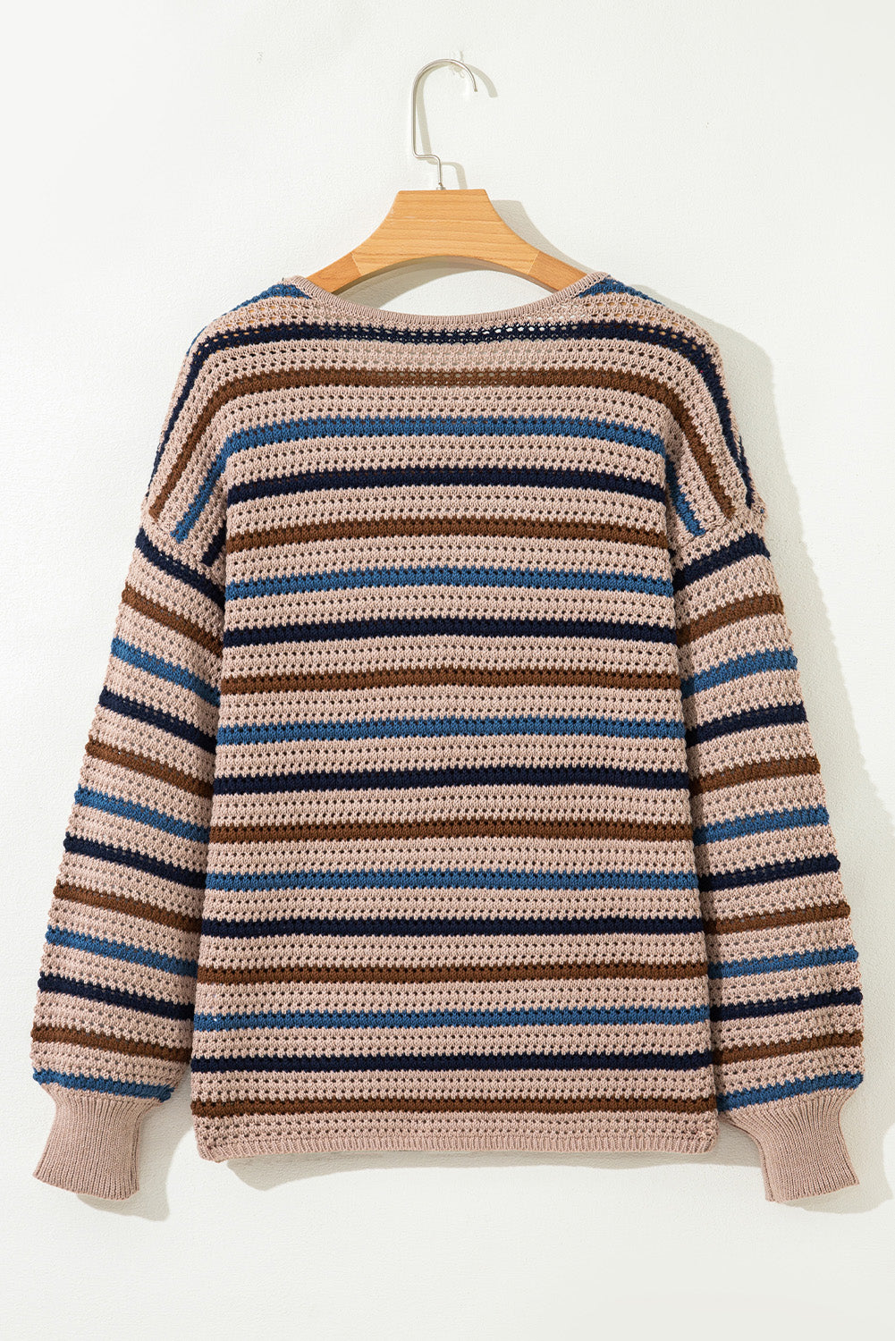 Multicolour Plus Size Striped Texture Knit Drop Shoulder Sweater