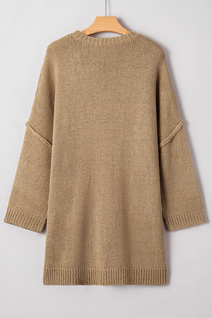 Pale Khaki Oversize Drop Shoulder Slouchy Sweater Dress