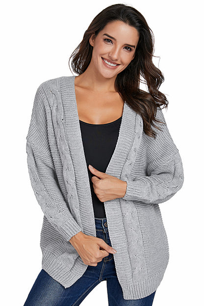 Gray Chunky Wide Long Sleeve Knit Cardigan
