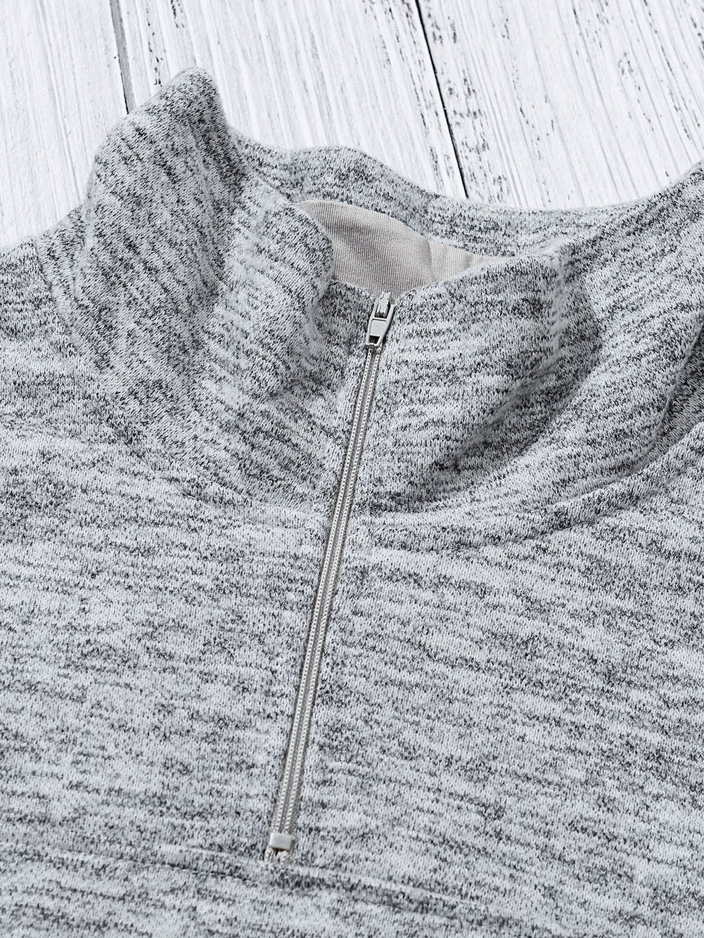 Heathered Gray Zip-Up Pullover with Kangaroo Pocket