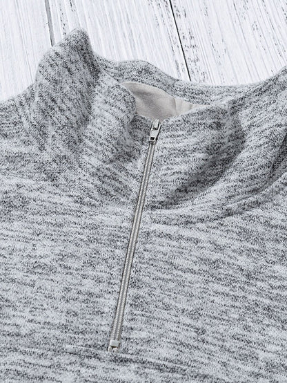 Heathered Gray Zip-Up Pullover with Kangaroo Pocket