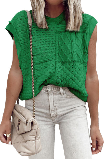 Bright Green Cable Knit Dolman Armholes Sweater Tank