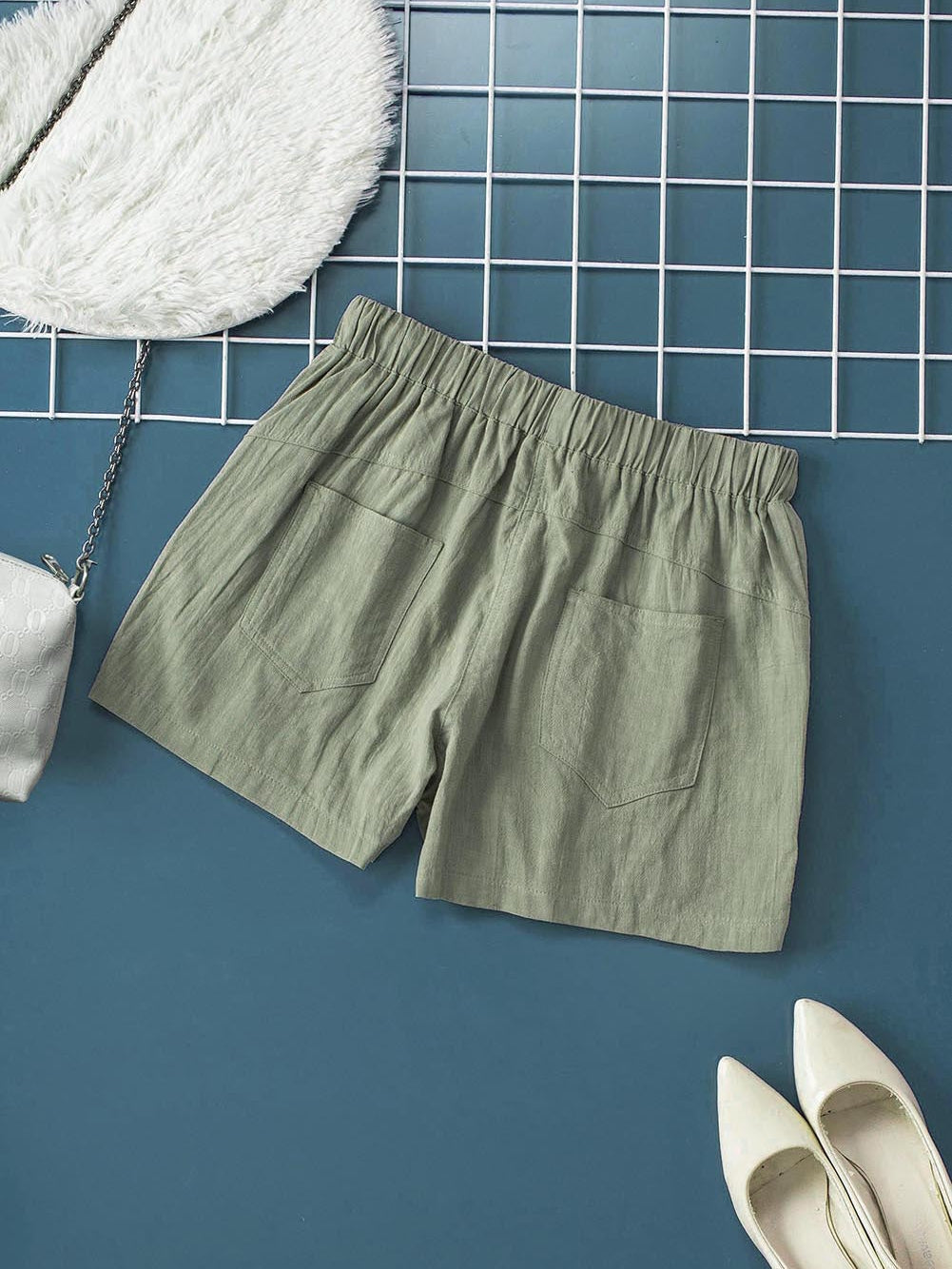 Green Linen Drawstring Shorts