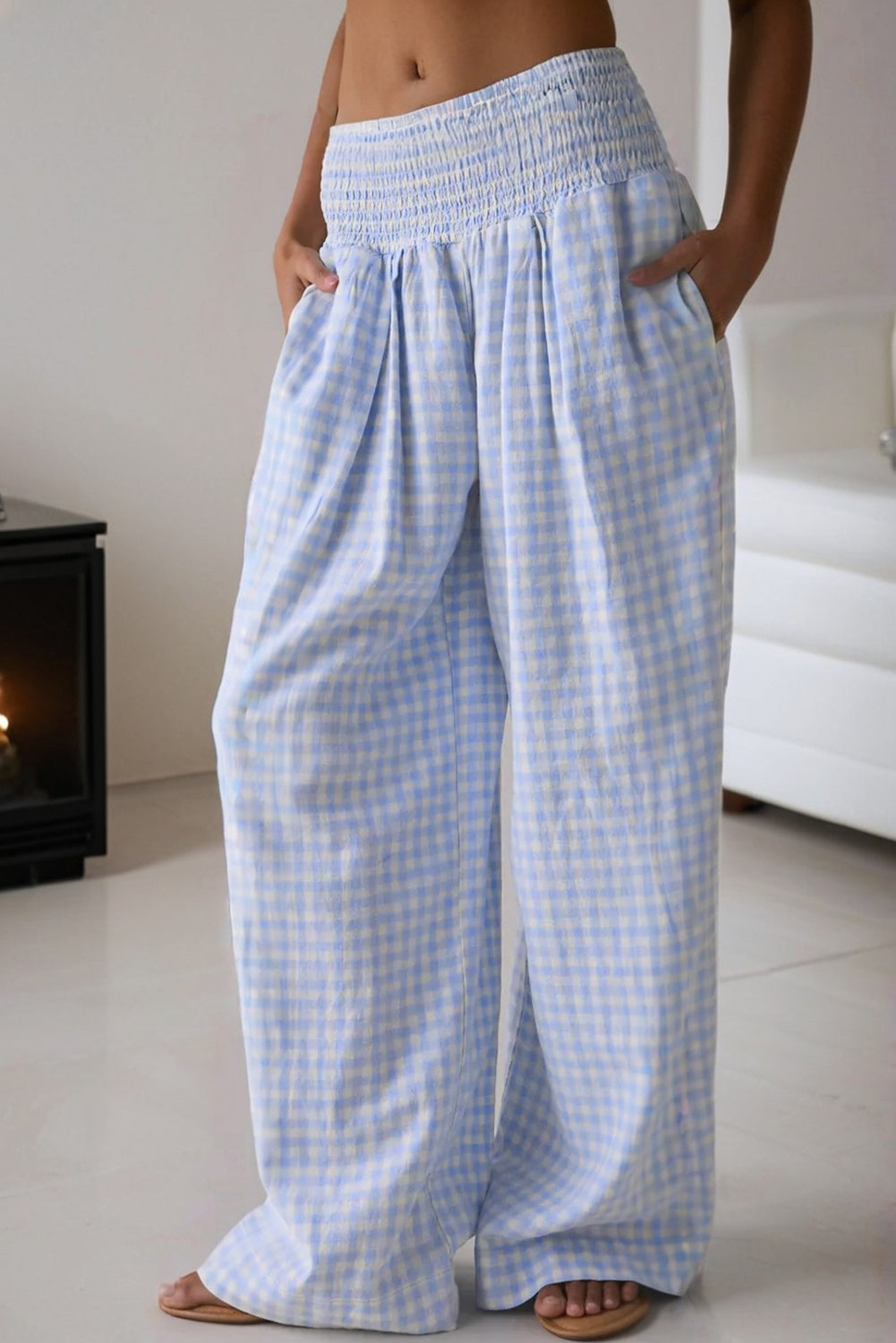 plaid print high waist pants