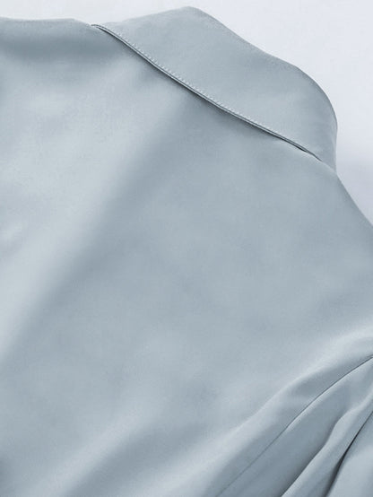 Elegant Sky Blue Puff Sleeve Polyester Blouse