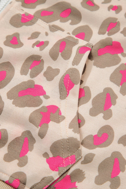 Rose Leopard Print Zip-up Hooded Sweatshirt