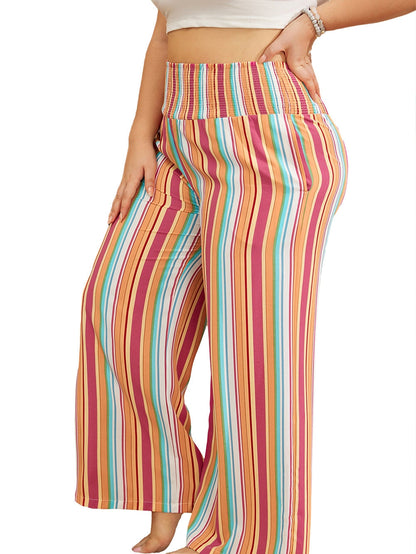 Boho Chic Orange Stripe Wide Leg Plus Size Pants