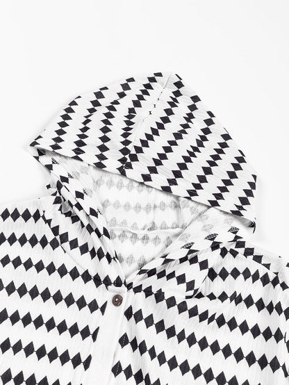 Knitted Striped Henley Oversized Hooded Hoodie