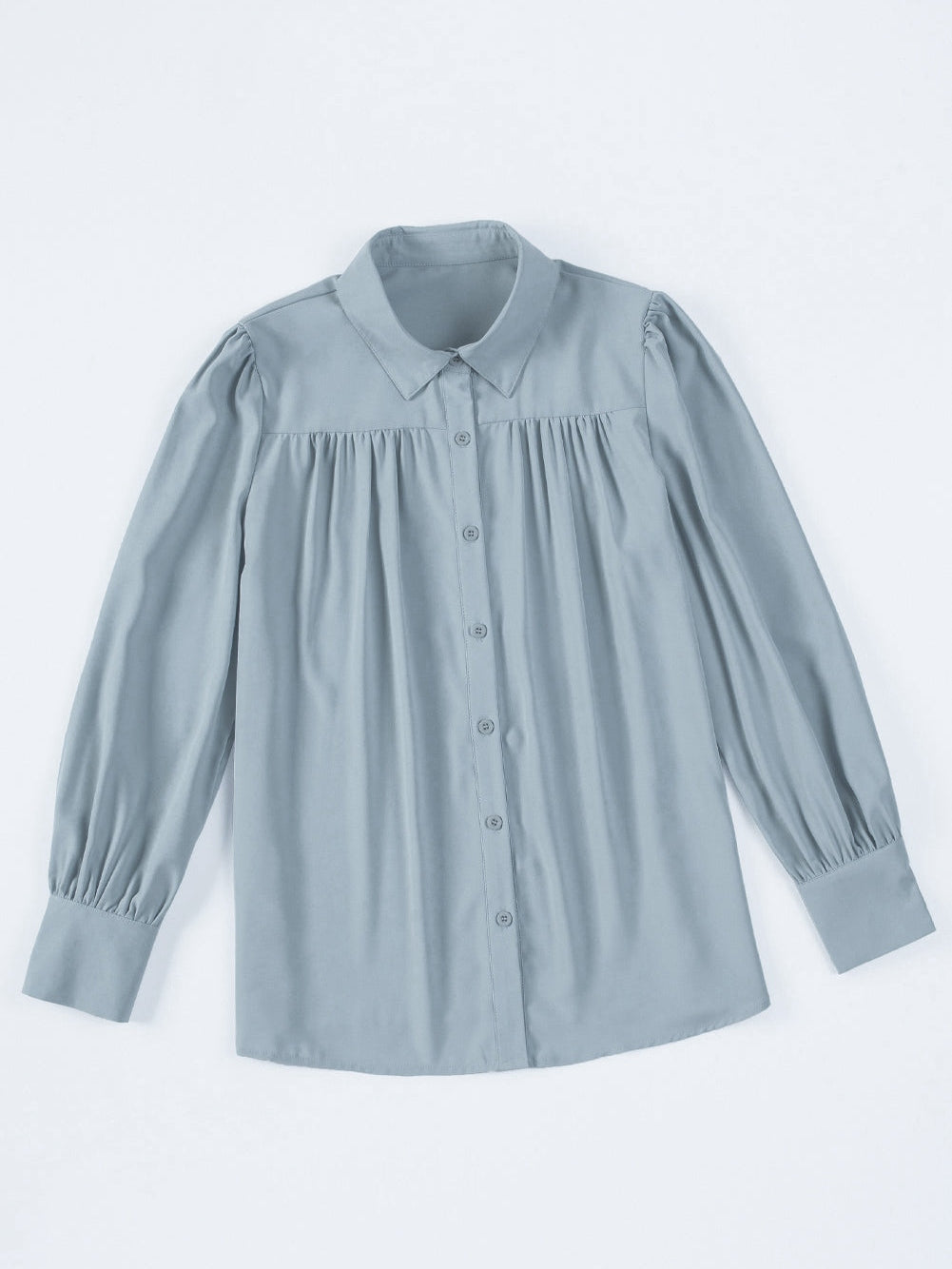 Elegant Sky Blue Puff Sleeve Polyester Blouse