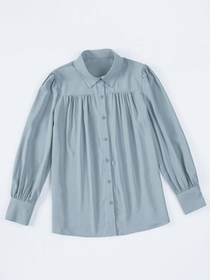 Elegant Sky Blue Puff Sleeve Polyester Blouse