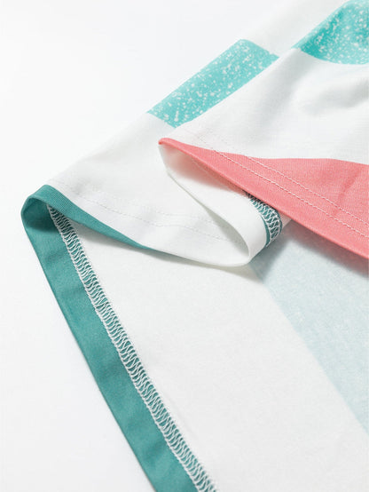 Vibrant Striped Plus Size Crew Neck Tankini Top