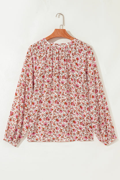 red floral blouse