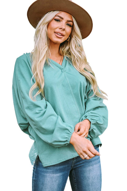 Emerald Green Flowy V Neck Blouse